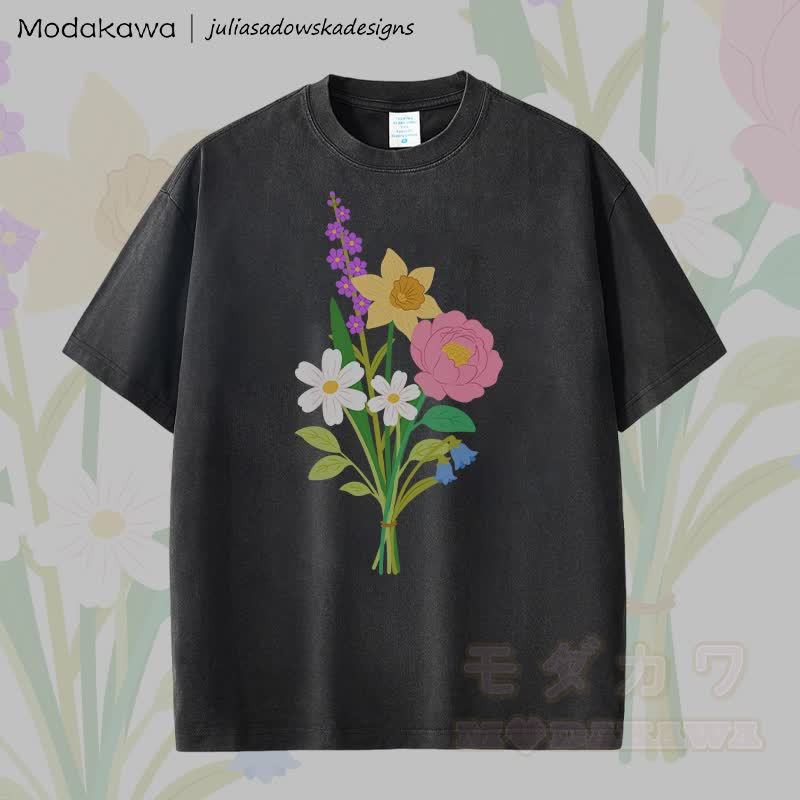 MODAKAWA X juliasadowskadesigns Unisex-T-Shirt mit floralem Grafikmuster im Vintage-Look - Schwarz - 2XL - image 3