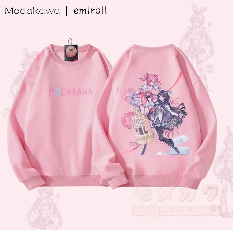 MODAKAWA X emiroll Madoka Homura Grafik Unisex Sweatshirt - Rosa - 5XL - image 3