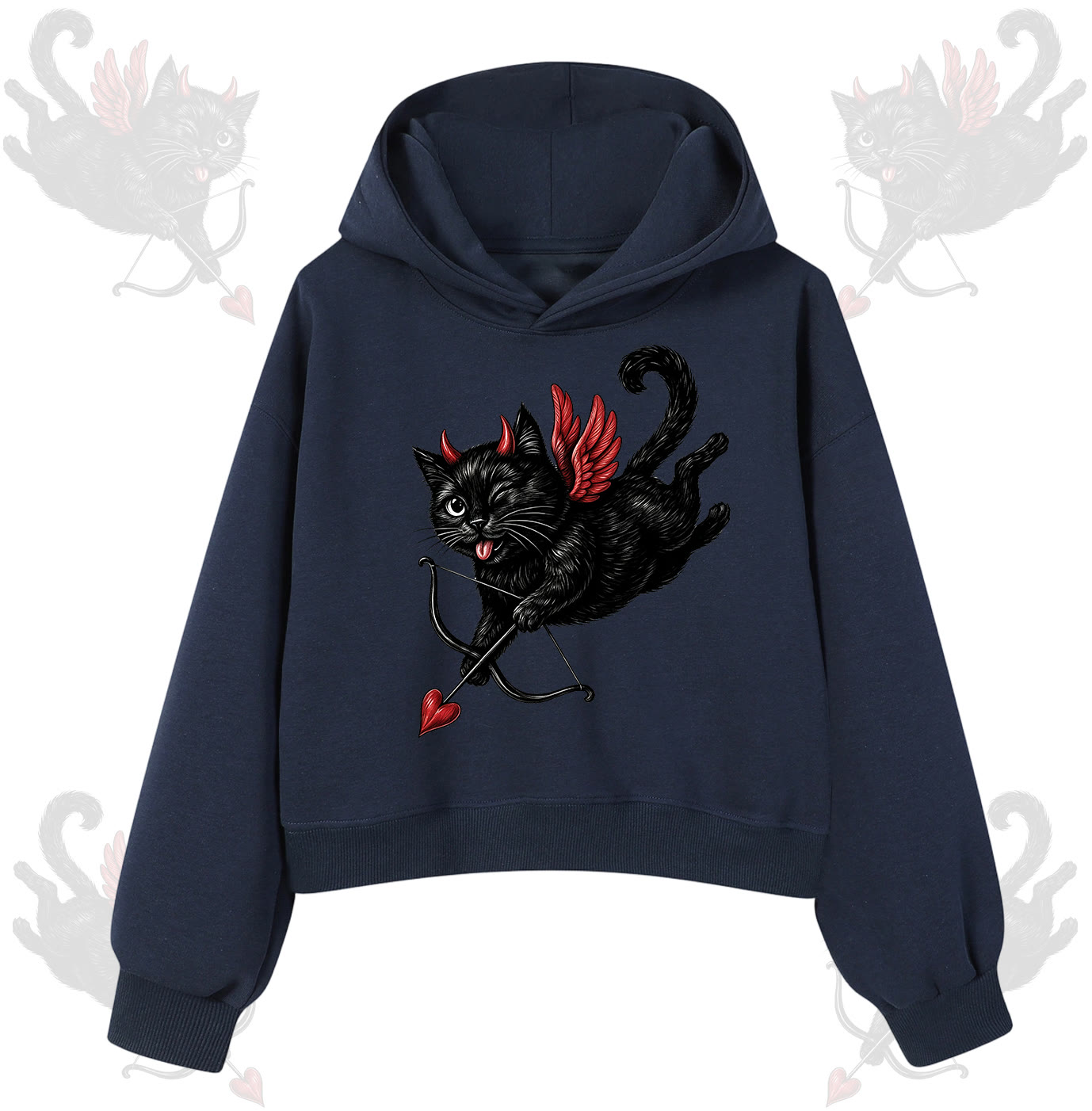 MODAKAWA Devil Cat Cupid Graphic Hoodie - Marineblau - 3XL - image 8