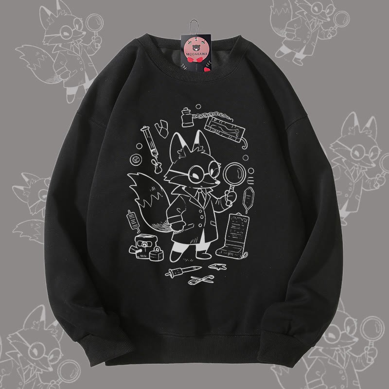 MODAKAWA Unisex-Sweatshirt mit Fuchs-Motiv und Forschungsmotiv - Black - 5XL - image 3