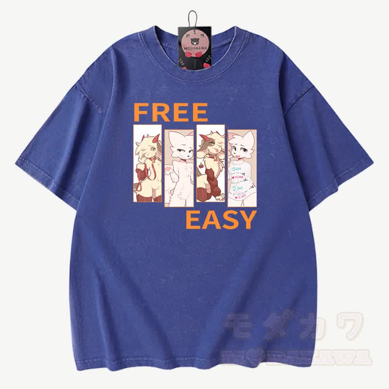 MODAKAWA X zarckets FREE EASY Graphic Vintage Washed 100% Cotton T-Shirt - Blau - 3XL - image 7