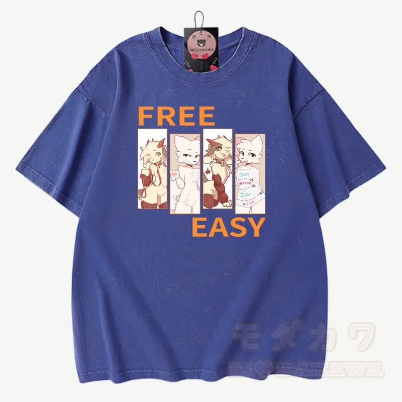 MODAKAWA X zarckets FREE EASY Graphic Vintage Washed 100% Cotton T-Shirt - Blau - 3XL - image 7