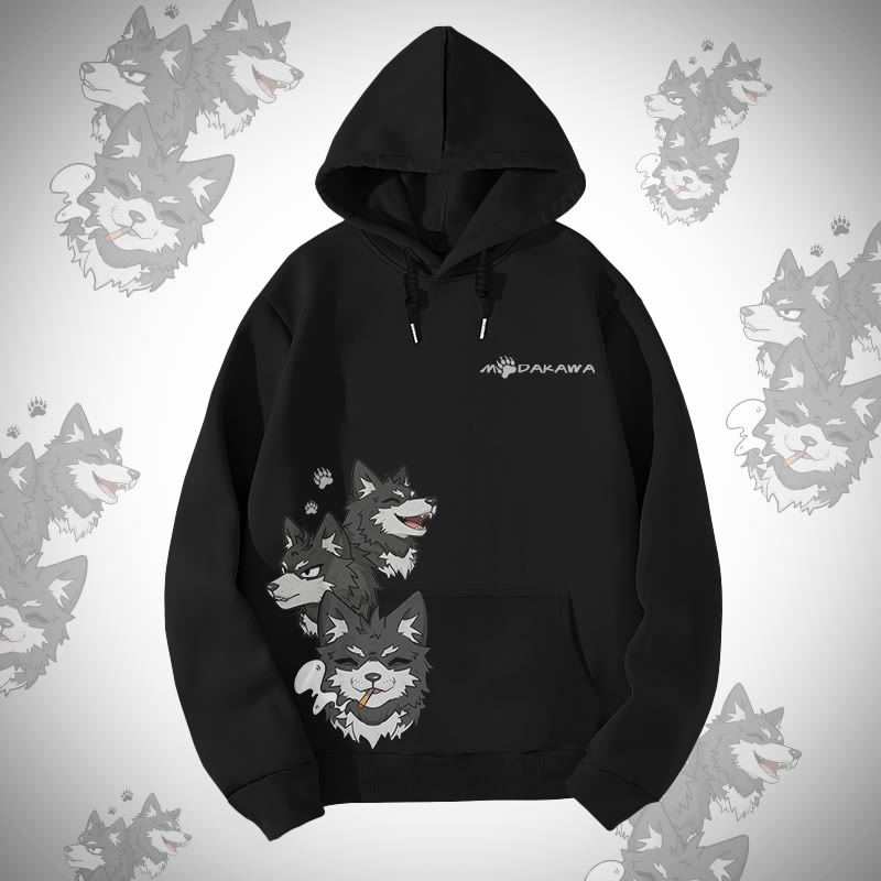 MODAKAWA Farbverlauf-Pullover-Hoodie mit fröhlichem Welpenmotiv - Black - 5XL - image 2