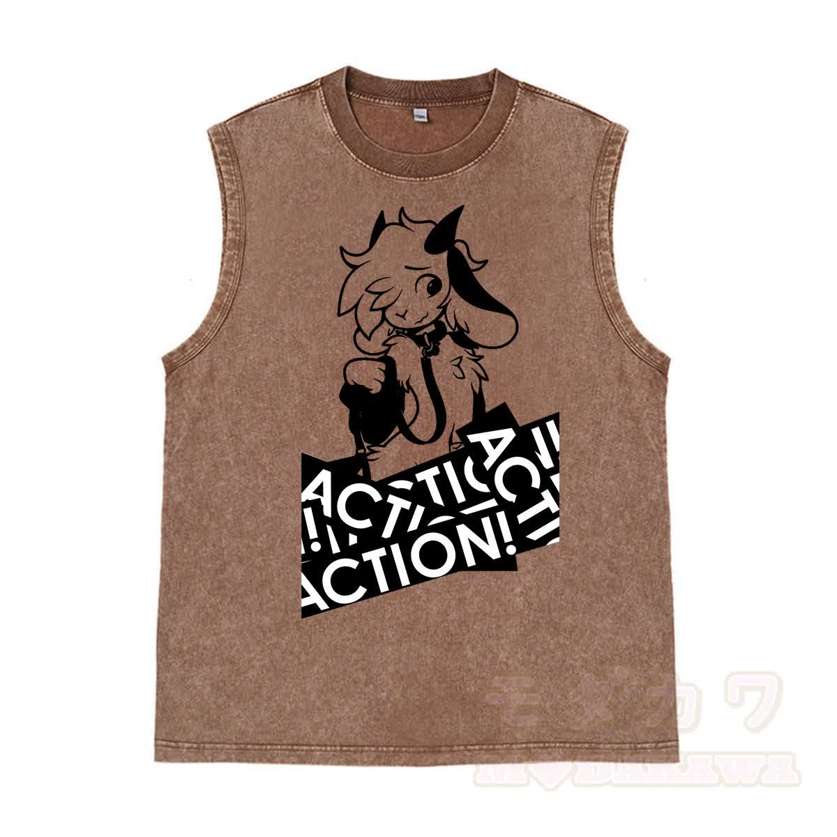 MODAKAWA X zarckets Anime Goat Graphic Unisex Vintage Washed Sleeveless T-shirt - Braun - 2XL - image 6