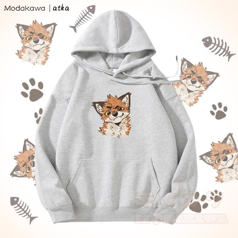 Kapuzenpullover mit lustigem Fuchs-Motiv und Fleecefutter - Grau - 5XL - image 4