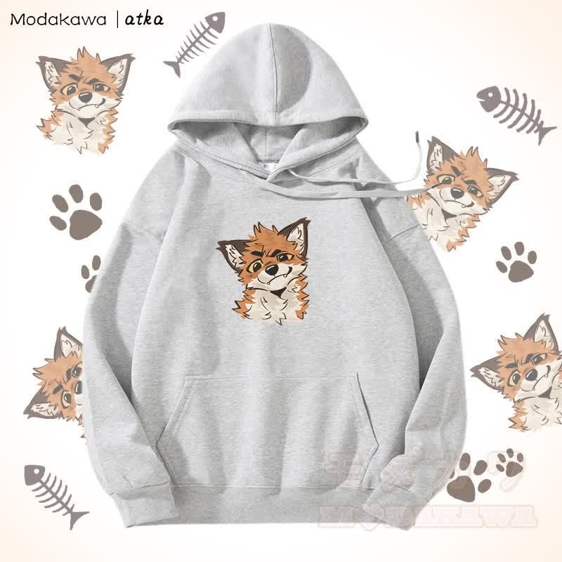 Kapuzenpullover mit lustigem Fuchs-Motiv und Fleecefutter - Grau - 5XL - image 4