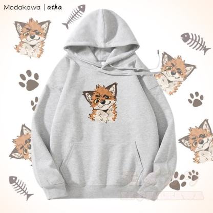 Kapuzenpullover mit lustigem Fuchs-Motiv und Fleecefutter - Grau - 5XL - image 4