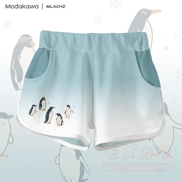 MODAKAWA X MLSCHZ Pinguin-Grafik T-Shirt aus 100 % Baumwolle, passende Shorts mit Farbverlauf - Mineralgrüne Shorts - 5XL - image 7