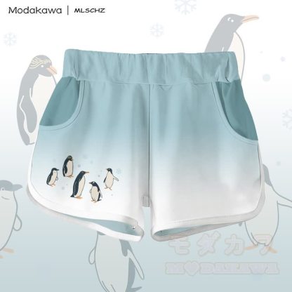 MODAKAWA X MLSCHZ Pinguin-Grafik T-Shirt aus 100 % Baumwolle, passende Shorts mit Farbverlauf - Mineralgrüne Shorts - 5XL - image 7
