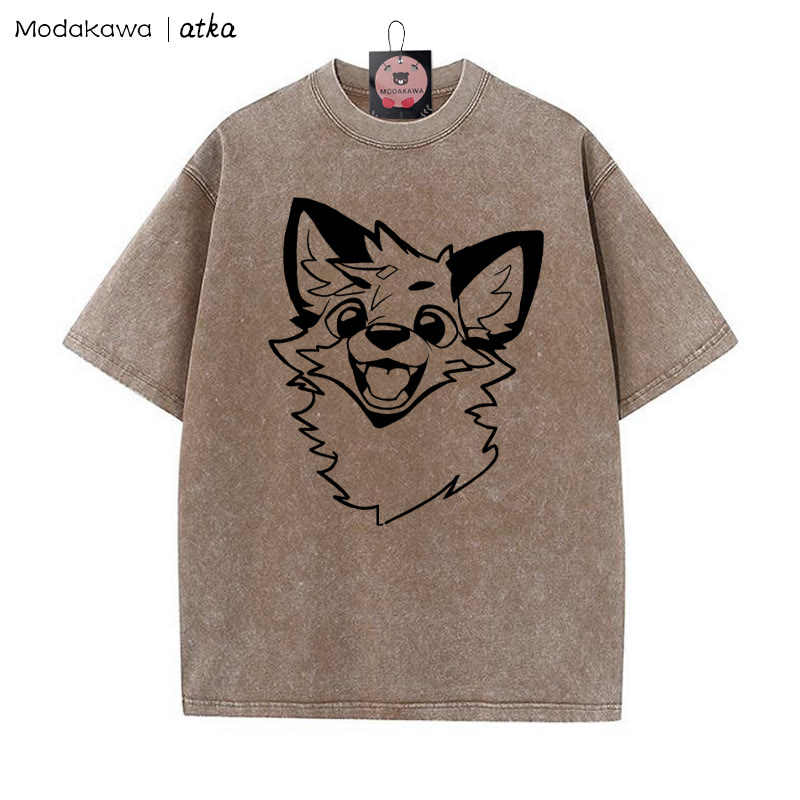 MODAKAWA X atka – Vintage-T-Shirt mit Fuchs-Print und verwaschenem Muster - Brown - 5XL - image 5
