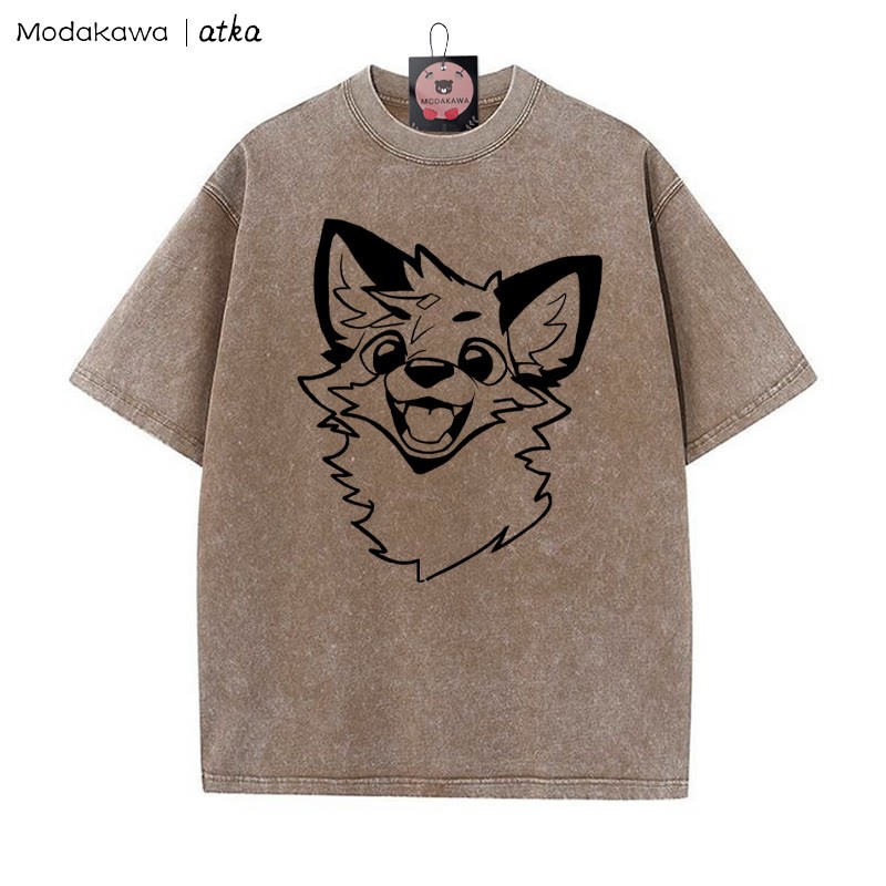 MODAKAWA X atka – Vintage-T-Shirt mit Fuchs-Print und verwaschenem Muster - Brown - 5XL - image 5