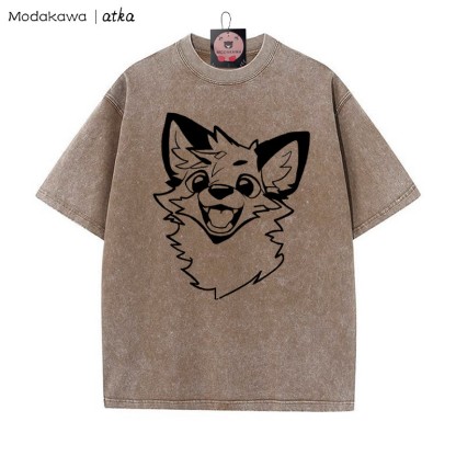 MODAKAWA X atka – Vintage-T-Shirt mit Fuchs-Print und verwaschenem Muster - Brown - 5XL - image 5
