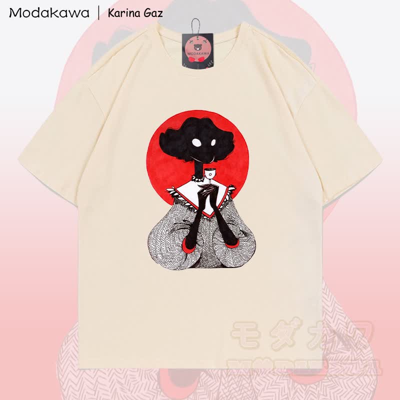 MODAKAWA X Karina Gaz Girl Graphic 100% Baumwoll-T-Shirt - Aprikose - 5XL - image 4
