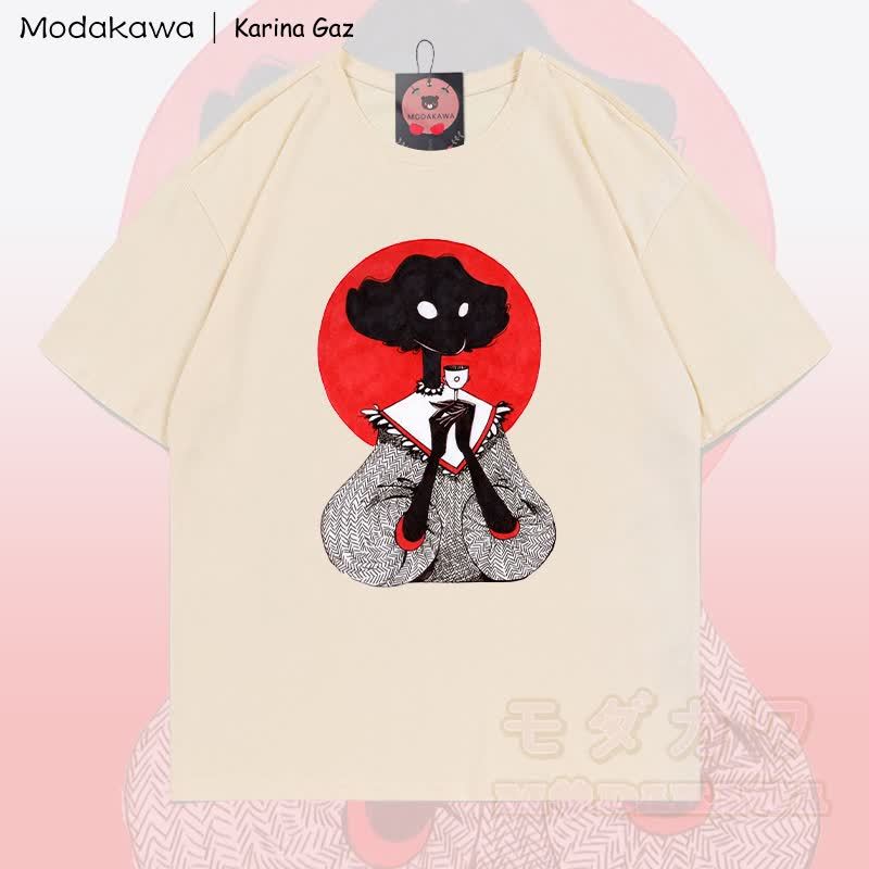 MODAKAWA X Karina Gaz Girl Graphic 100% Baumwoll-T-Shirt - Aprikose - 5XL - image 4
