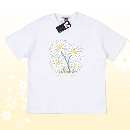 Daisy Graphic T-Shirt aus 100 % Baumwolle, dazu passende Shorts von Modakawa - White T-shirt - 5XL - image 4