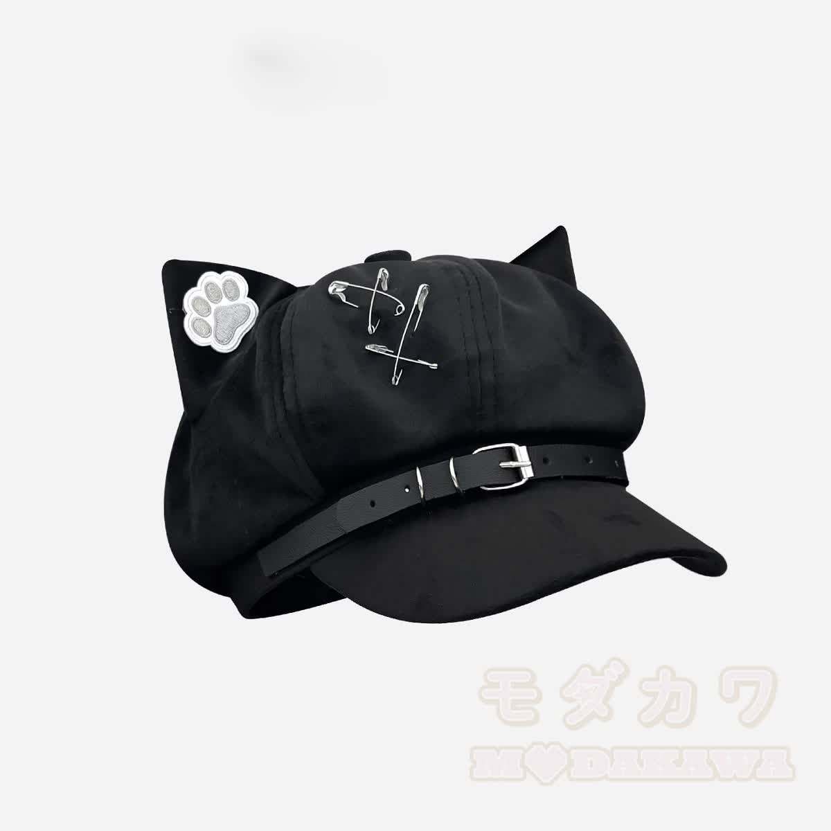 Schwarze Katzenohren-Gothic- Y2K -Baskenmütze - N - M(56-58cm) - image 15