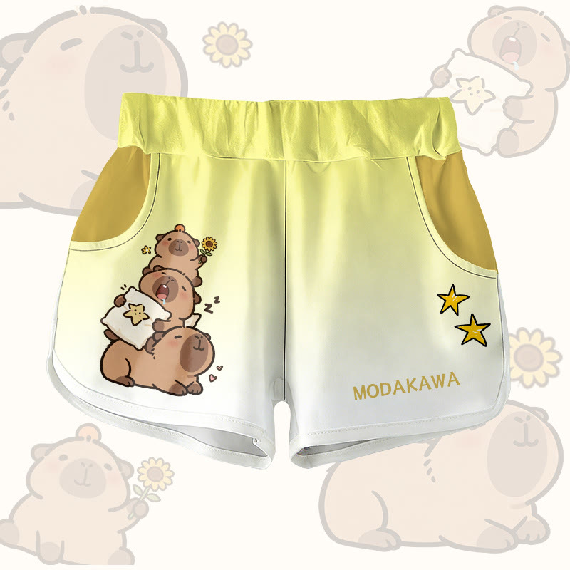 Capybara Stack Graphic Modakawa Shorts - Yellow - 5XL - image 5