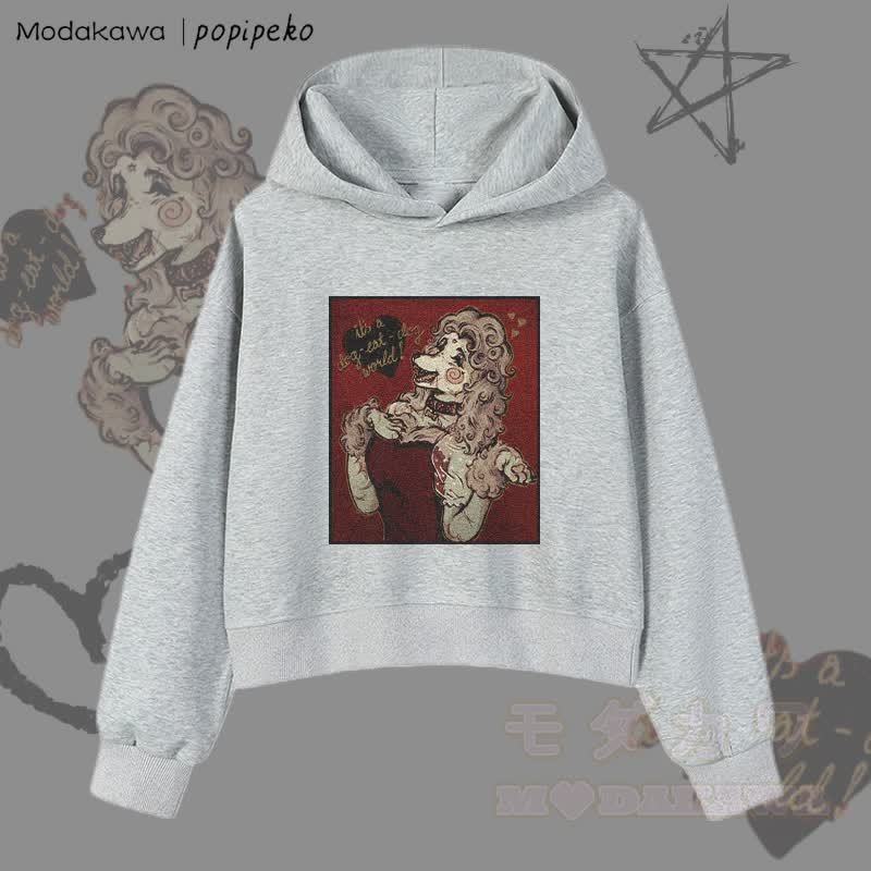 MODAKAWA X popipeko Vintage Pudel Grafik Cropped Cotton Hoodie - Dunkelgrau - 3XL - image 3