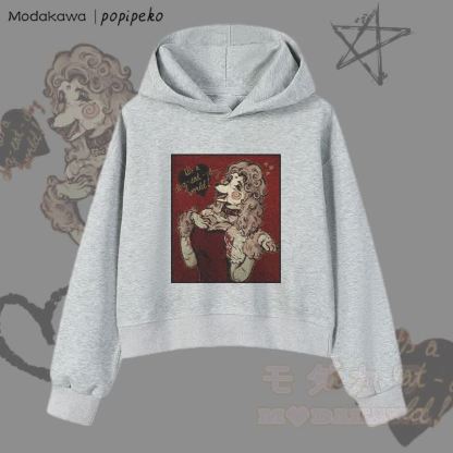 MODAKAWA X popipeko Vintage Pudel Grafik Cropped Cotton Hoodie - Dunkelgrau - 3XL - image 3