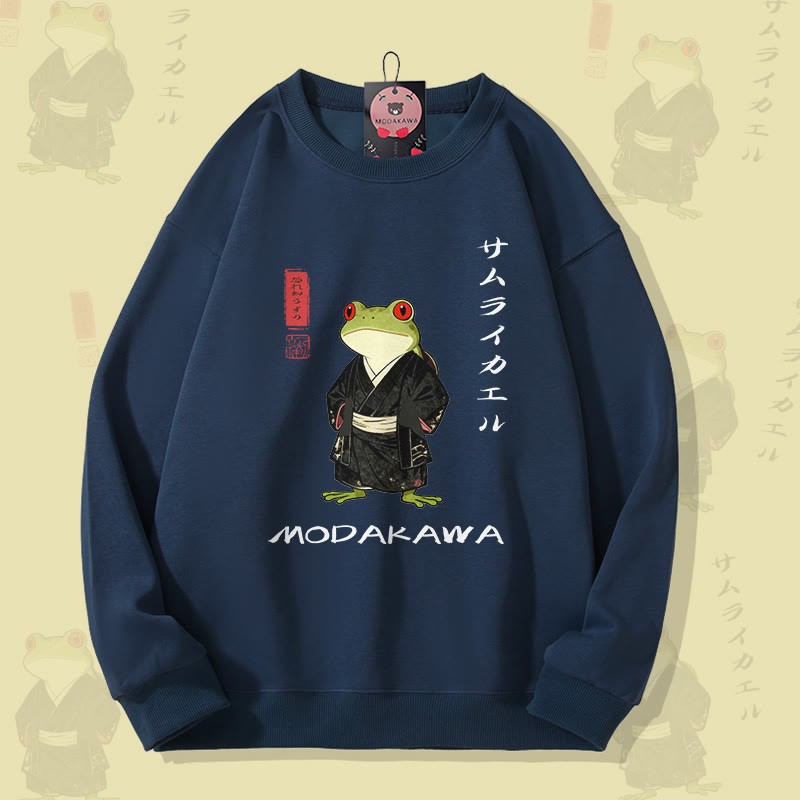 MODAKAWA Samurai Frosch Grafik Unisex Sweatshirt - Purplish Blue - 5XL - image 3