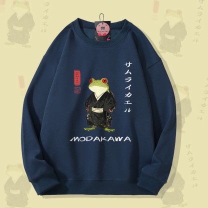 MODAKAWA Samurai Frosch Grafik Unisex Sweatshirt - Purplish Blue - 5XL - image 3