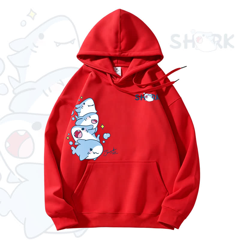 MODAKAWA Kapuzenpullover mit niedlichem Hai-Motiv und Fleece-Futter - Red - 3XL - image 10