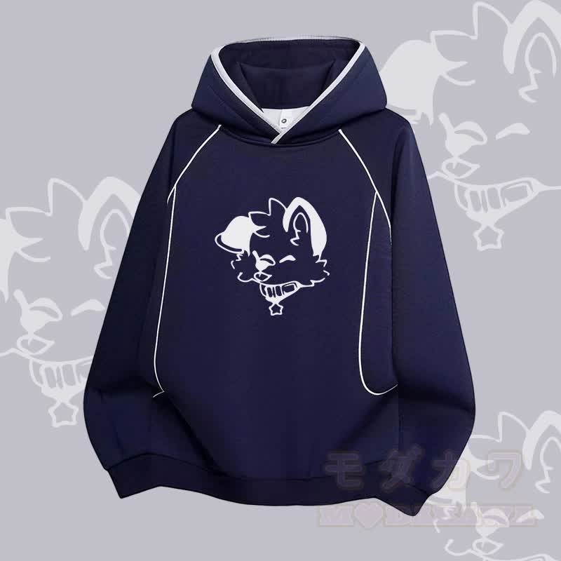 MODAKAWA X popipeko Joyful Puppy Graphic Raglan Sleeve Oversized Pullover Hoodie - Purpurblau - 3XL - image 3