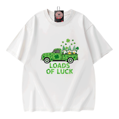 St. Pakrit's Day Lucky LOADS OF LUCK Graphic Modakawa Vintage Washed 100% Cotton T-Shirt - White - 5XL - image 3