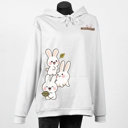 Modakawa Hoodie mit gestapeltem Hasenbuchstaben-Print - White - 5XL - image 6