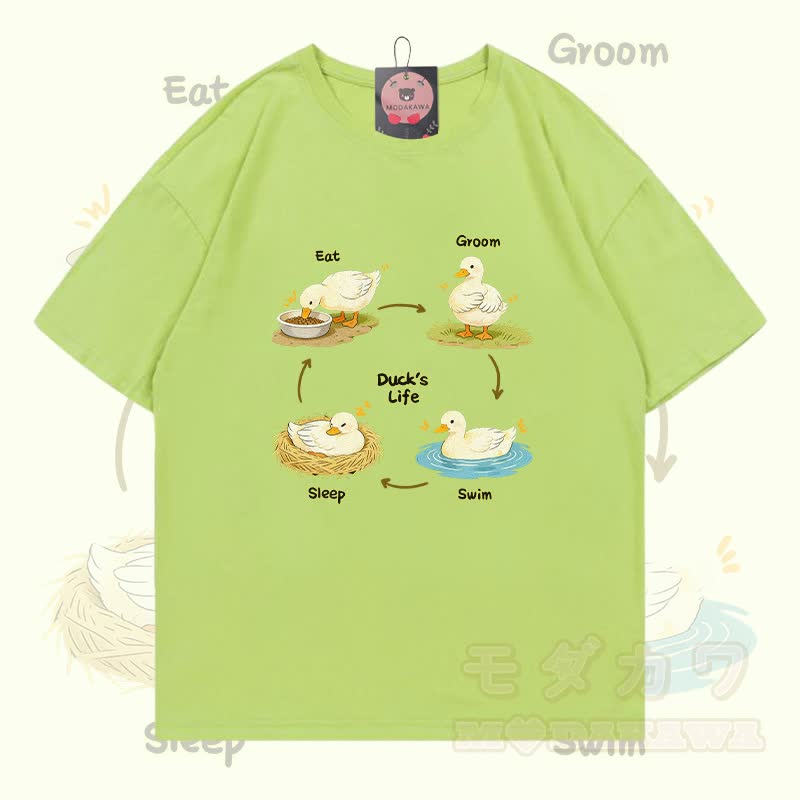 DUCK'S LIFE Grafik Modakawa 100% Baumwoll-T-Shirt - Grün - 5XL - image 5