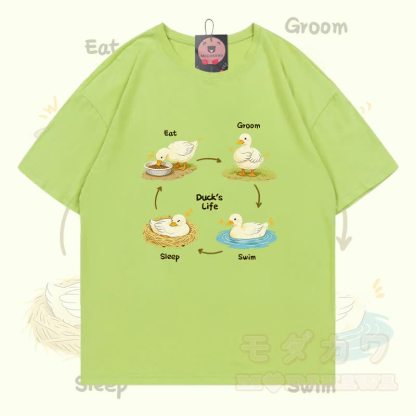 DUCK'S LIFE Grafik Modakawa 100% Baumwoll-T-Shirt - Grün - 5XL - image 5