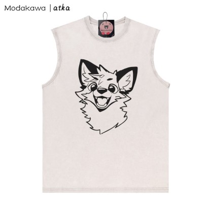 MODAKAWA X atka Fox Graphic Unisex Vintage Washed Ärmelloses T-Shirt - Aprikose - 2XL - image 3