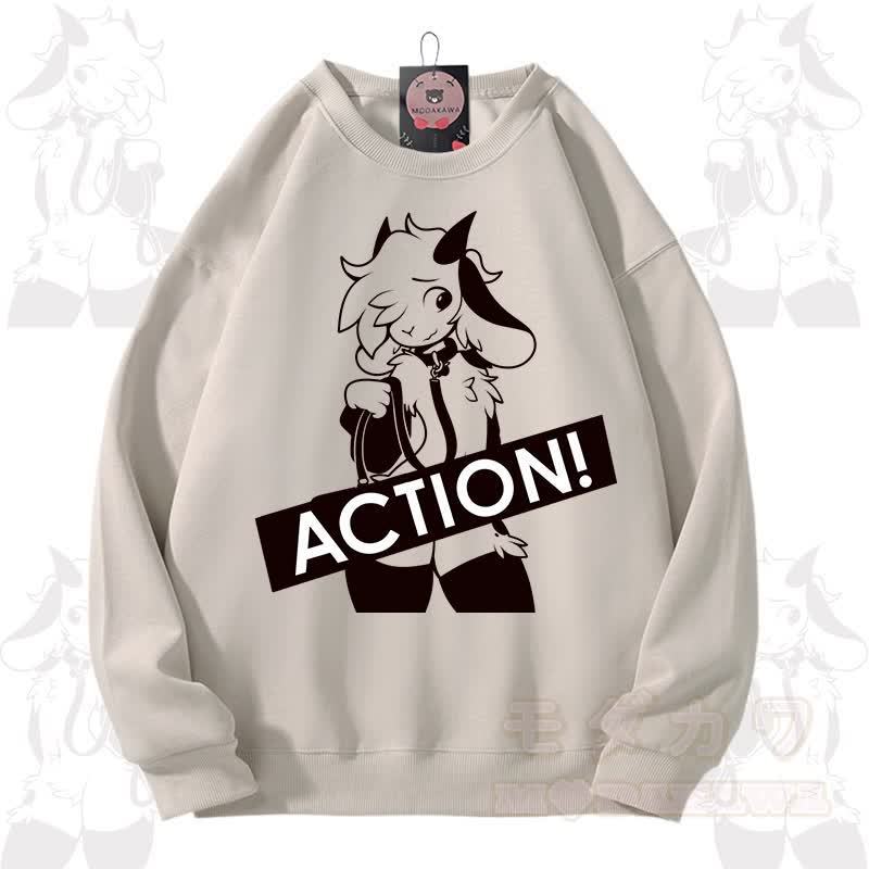 MODAKAWA X zarckets ACTION Goat Graphic Unisex Sweatshirt - Khaki - 3XL - image 13