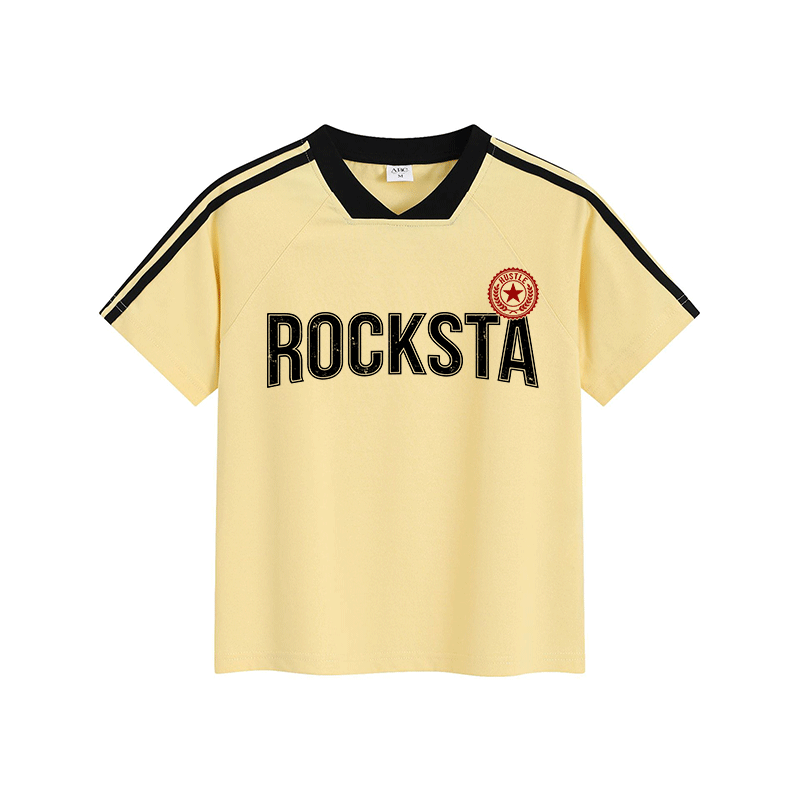 ROCKSTA Graphic Modakawa Vintage Stripe V-Neck T-Shirt - Yellow - L - image 4