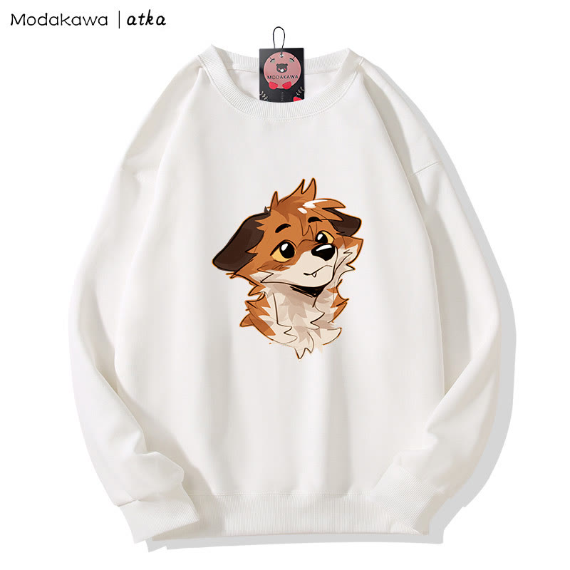 MODAKAWA X atka Anticipating Fox Graphic Round Collar Sweatshirt - White - 5XL - image 4