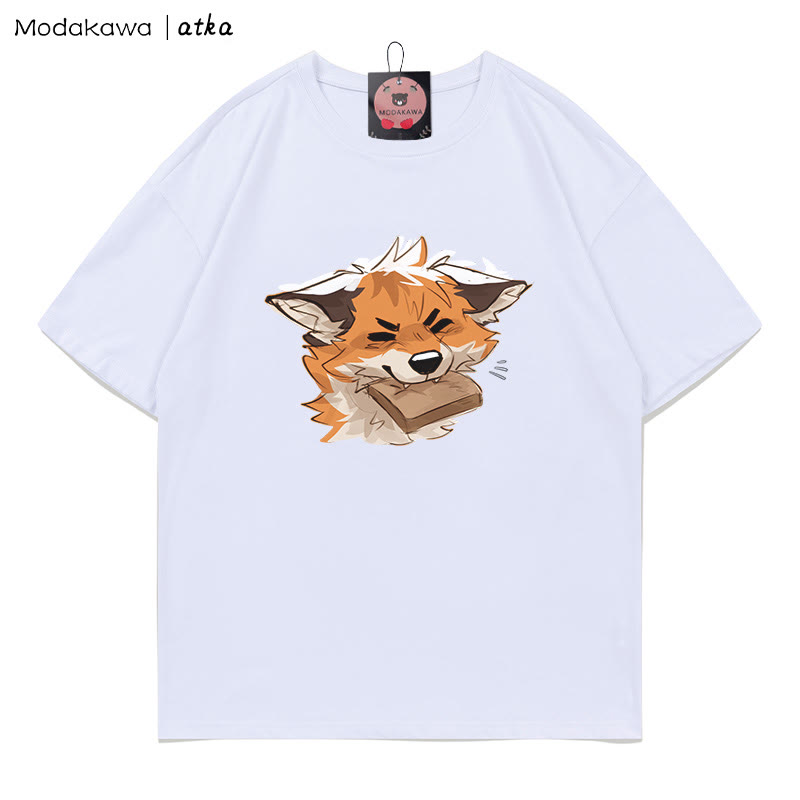 MODAKAWA X atka Fox Biting Bread Grafik-T-Shirt - White - 5XL - image 3