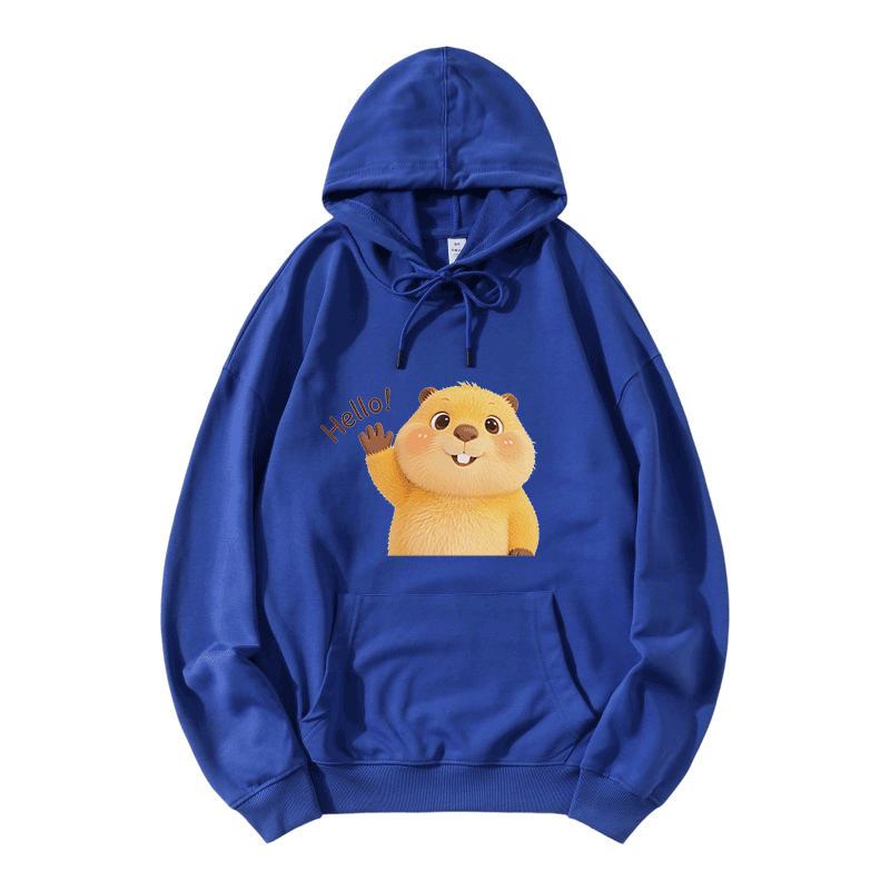 HELLO Capybara Grafik Modakawa Loose Baumwoll-Mischgewebe-Hoodie - Blue - 5XL - image 7