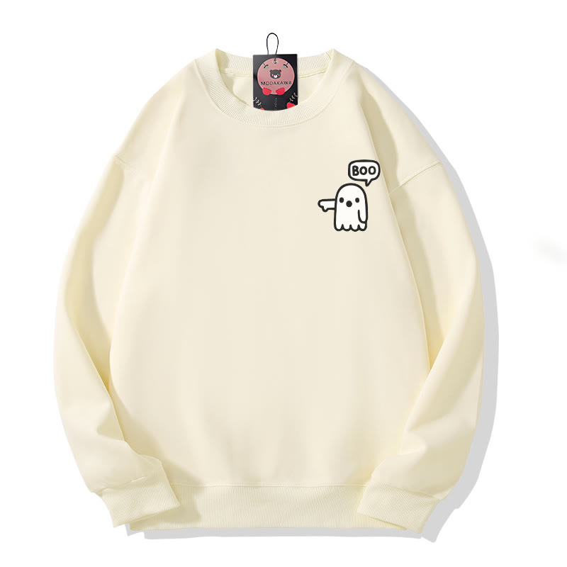 Boo Ghost Reaching Out Halloween Graphic Round Collar Sweatshirt - Beige - 5XL - image 3