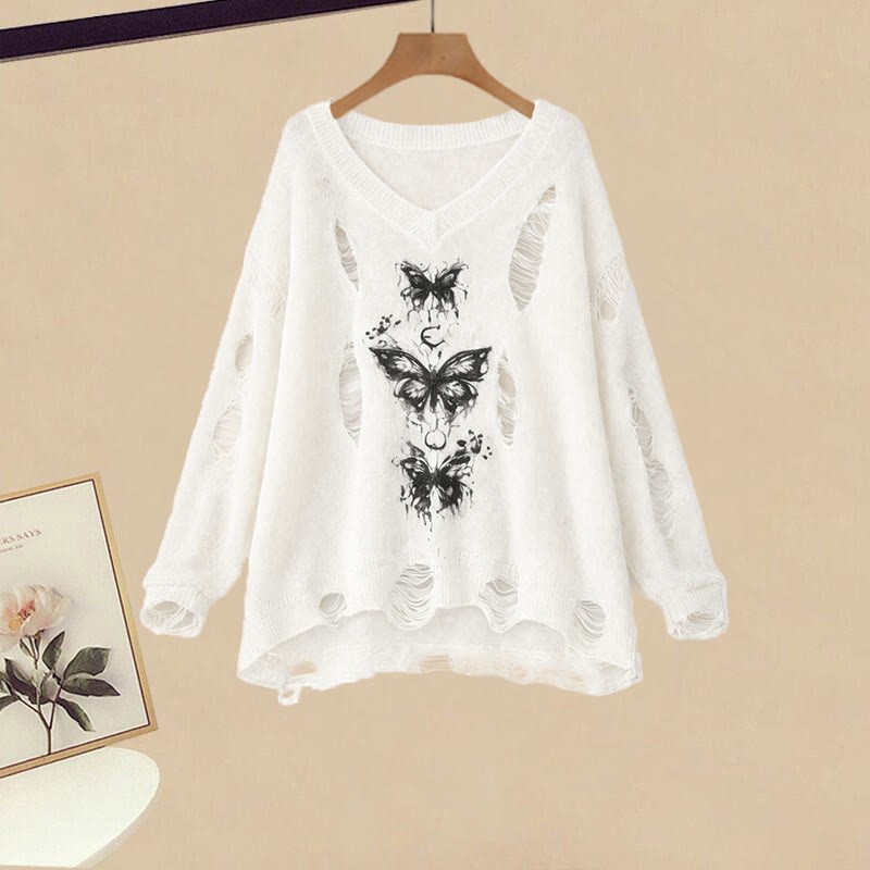 Zerrissenes Strandkleid mit Schmetterlingsmuster, schwarzes Top, karierter Rock, Stulpen, passendes Outfit - image 3