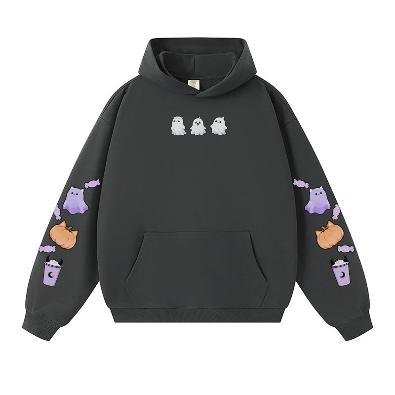 Schöner warmer dicker Kapuzenpullover mit Geister-Kürbis-Halloween-Grafik - Dark Grey - 3XL - image 5