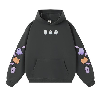 Schöner warmer dicker Kapuzenpullover mit Geister-Kürbis-Halloween-Grafik - Dark Grey - 3XL - image 5