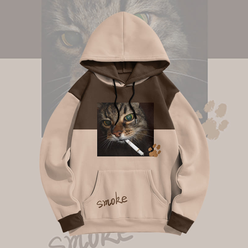 MODAKAWA Pullover-Hoodie mit rauchender Katze und Allover-Print - image 5