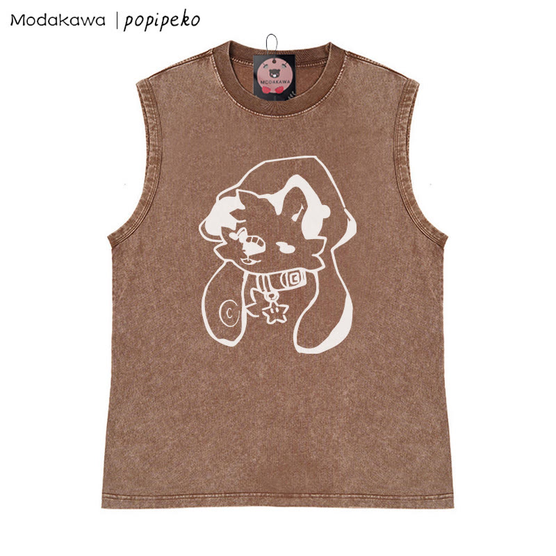 Welpe mit Sternkragen-Grafik, Unisex, Vintage, gewaschen, ärmelloses T-Shirt - Braun - 2XL - image 3