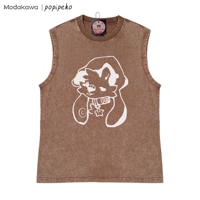 Welpe mit Sternkragen-Grafik, Unisex, Vintage, gewaschen, ärmelloses T-Shirt - Braun - 2XL - image 3