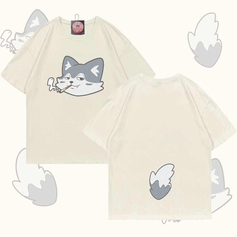 MODAKAWA T-Shirt mit Raucherwolf-Motiv (Gesicht und Schwanz) - Beige - 5XL - image 3