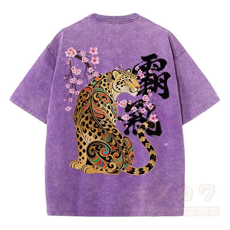 MODAKAWA Vintage Washed Tiger Print Kurzarm-T-Shirt - Lila - 5XL - image 10