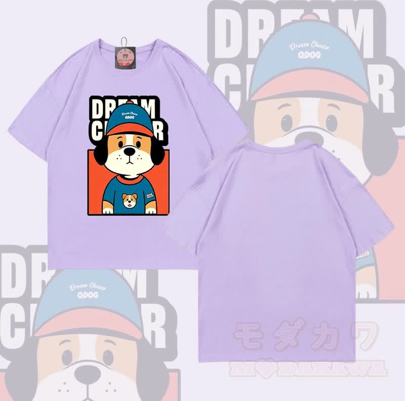 DREAM CRASER Hunde-Grafik Modakawa 100% Baumwoll-T-Shirt - Lila - 5XL - image 5