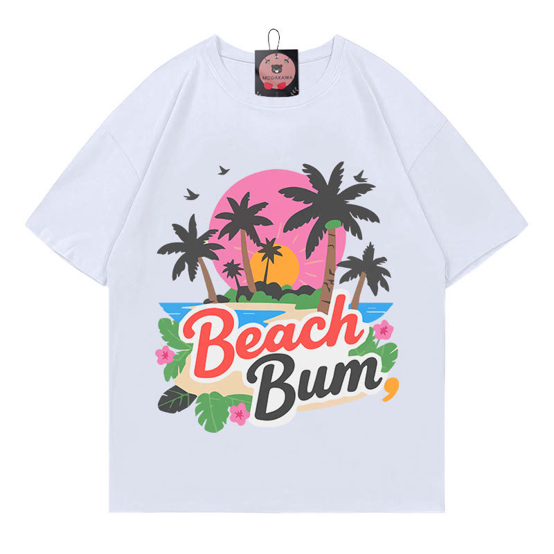BEACH BUM Tree Sun Print Modakawa T-Shirt - White - 5XL - image 3