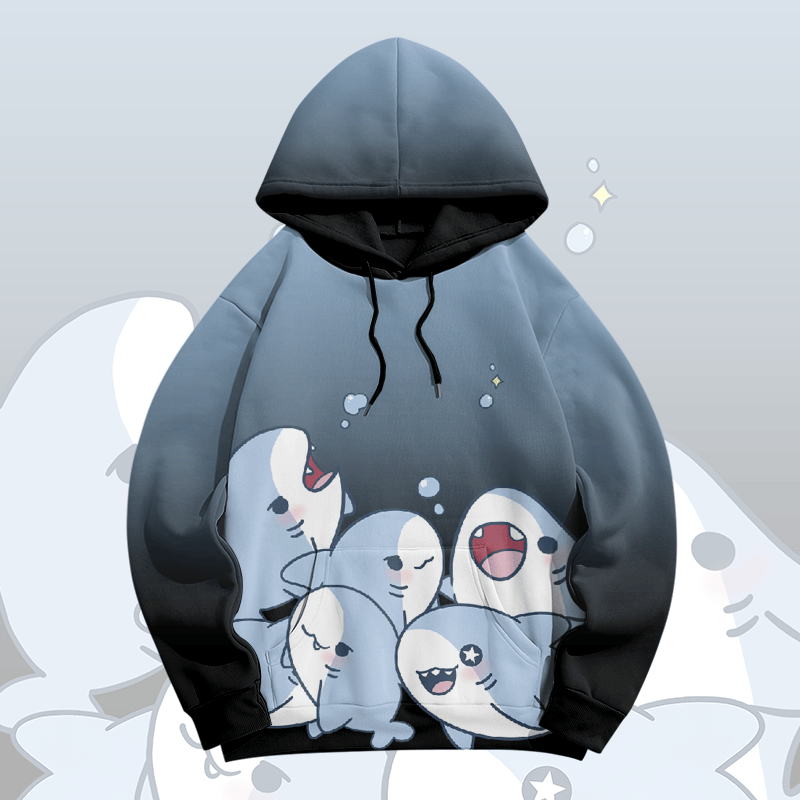 MODAKAWA Farbverlauf-Pullover-Hoodie mit verspieltem Hai-Motiv - image 4