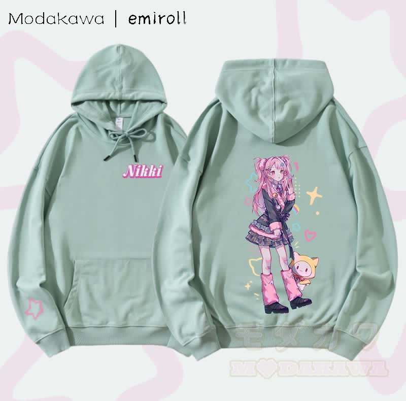 MODAKAWA X emiroll Nikki Graphic Streetwear Pullover Hoodie - Grün - 5XL - image 3